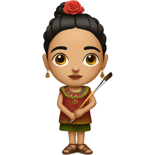 full body frida kahlo unibrow kid with paintbrush emoji