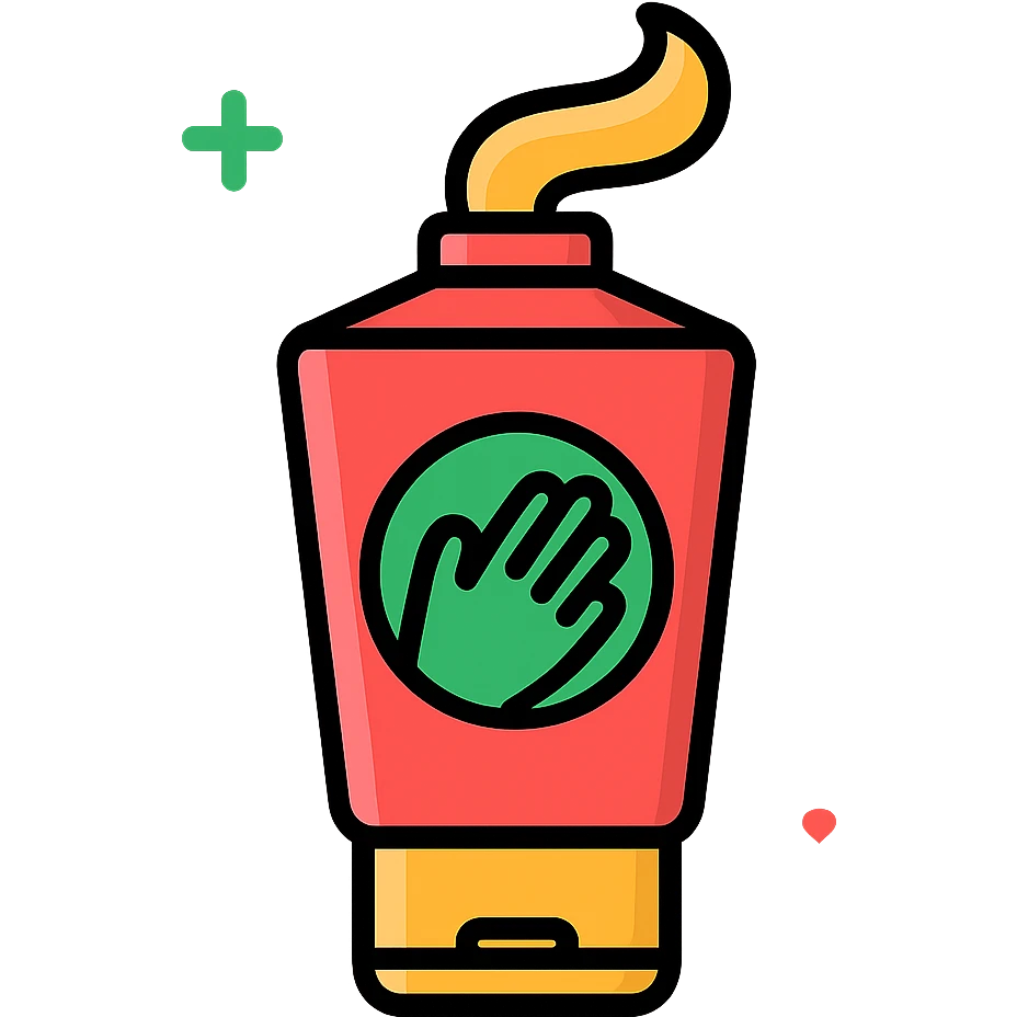 hand cream in a tube with a swirl of cream coming out, featuring little green and pink, modern icon style emoji