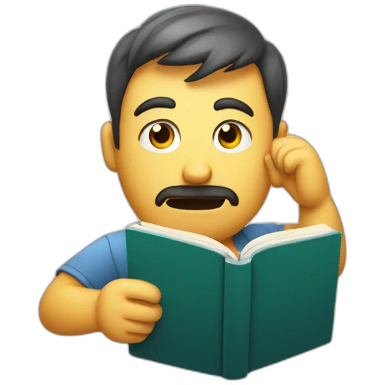 Puzzled man scratching head while holding a book emoji