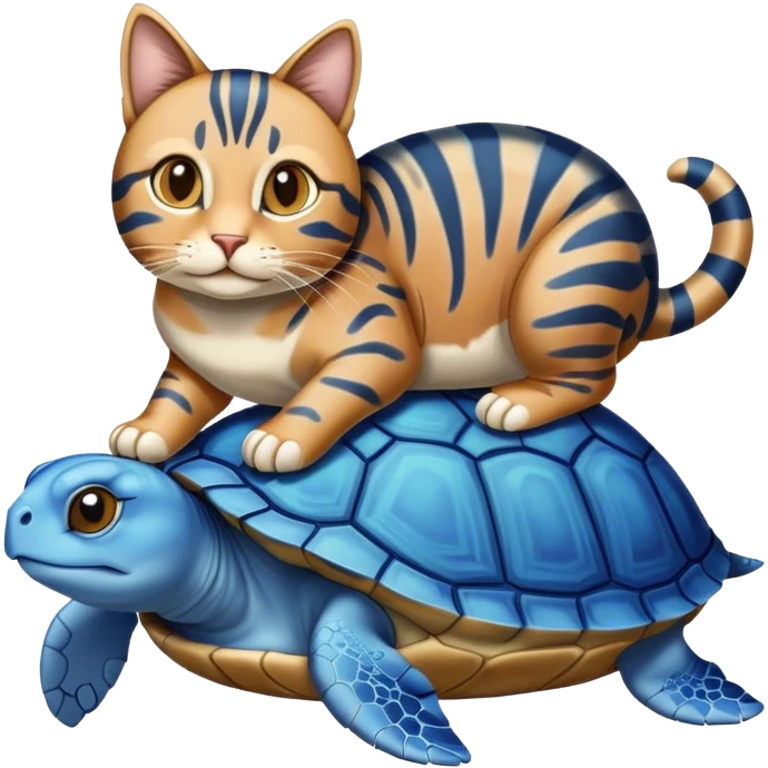 Mix of a blue turtle and a lazy cat on top emoji