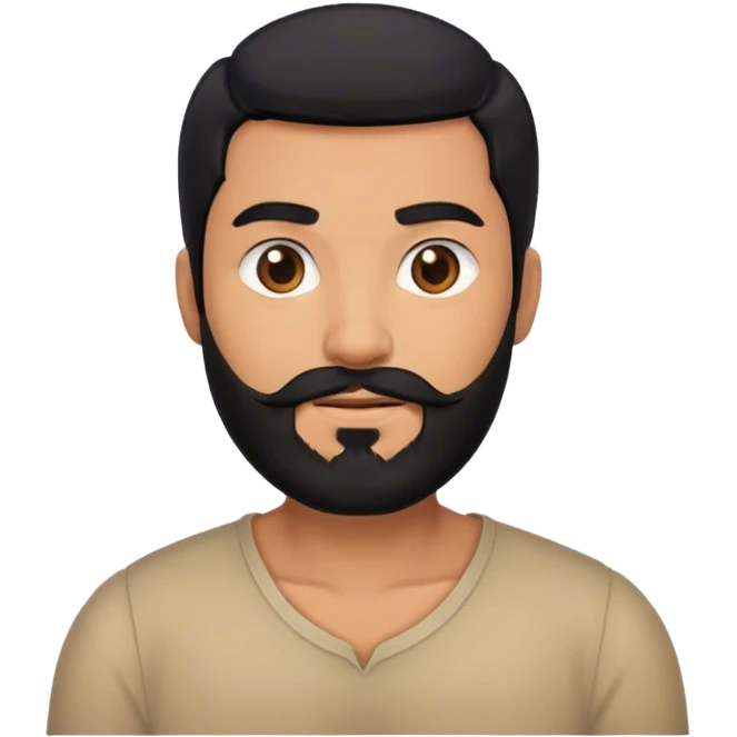 man with middle black hair, black beard, and rounded face emoji