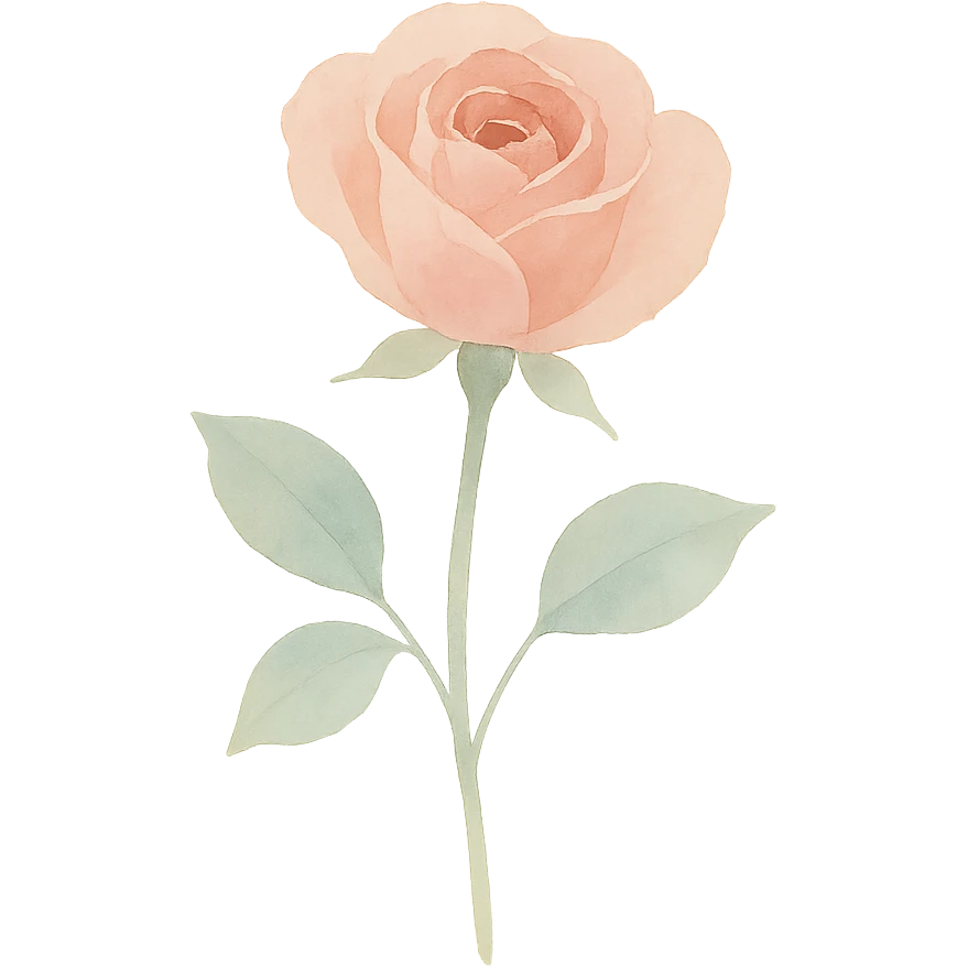 a single rose in bloom, elegant and classic, watercolor style emoji