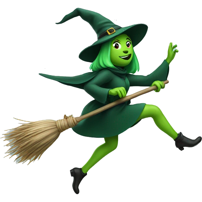 Green witch flying on a broom emoji