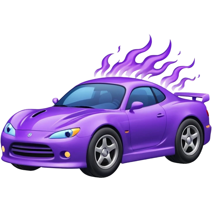 Purple car drifting with navy blue flames coming out of the rear tires. emoji
