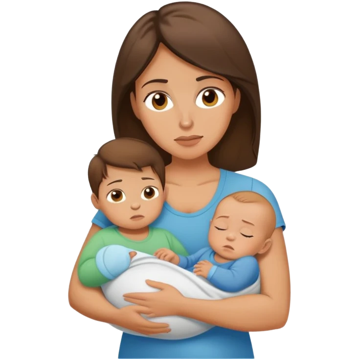 Exhausted Light brunette fit mom with baby boy emoji