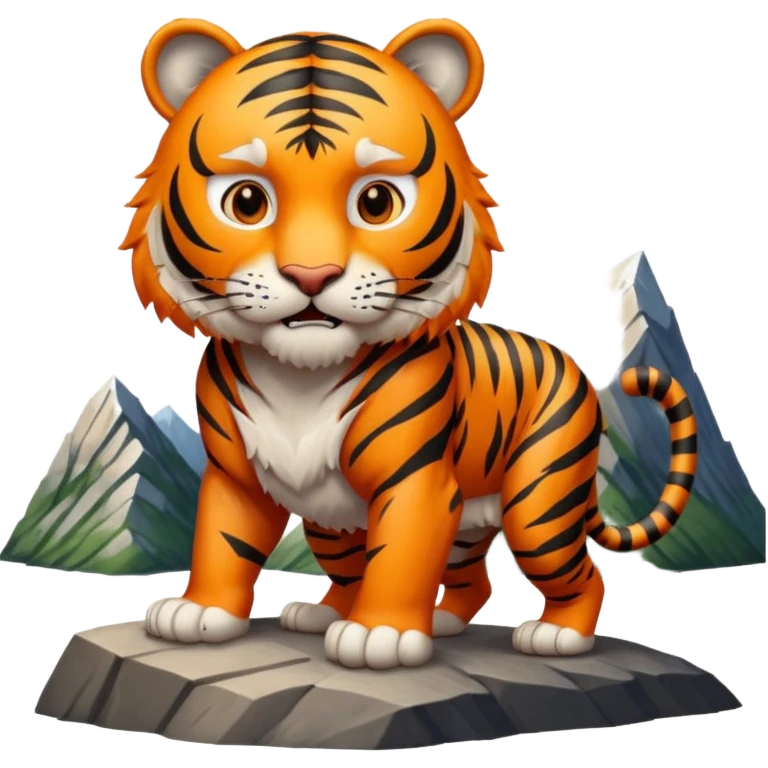 Tigre adulto feroz con la cara mas real no de caricatira en la cima montaña  emoji