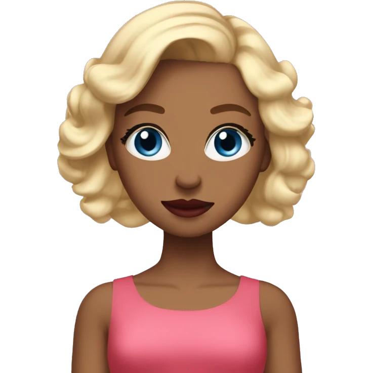 Girl with blonde hair, blue eyes, red lipstick, and tan skin wearng makup and a pink dress emoji