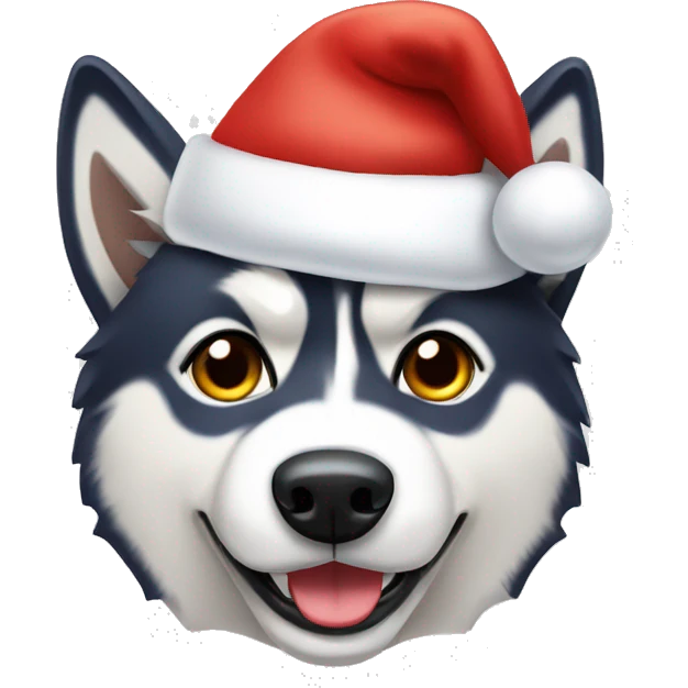 A husky with Santa’s hat emoji