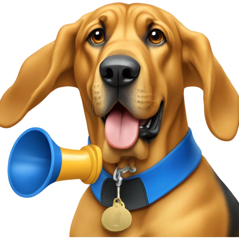 Gold and blue bloodhound as a referee blowing a whistle. emoji