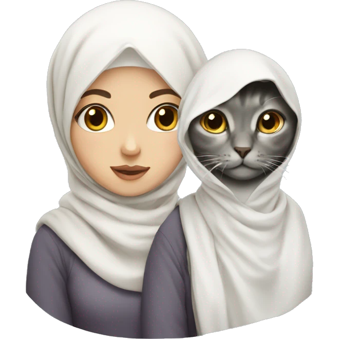 white hijab girl with cat emoji