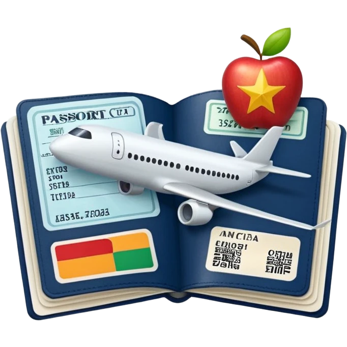 emoji of passport with airplane tickets sticking out, Apple emoji style, colors #173e12 and #c1a793, no text emoji