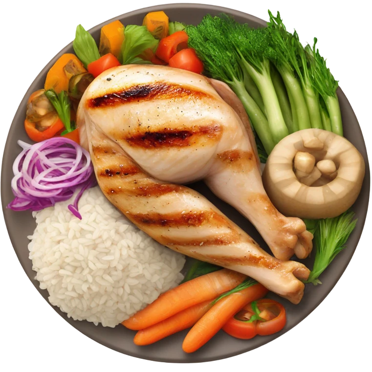 a large white round plate of realistic healthy food emoji