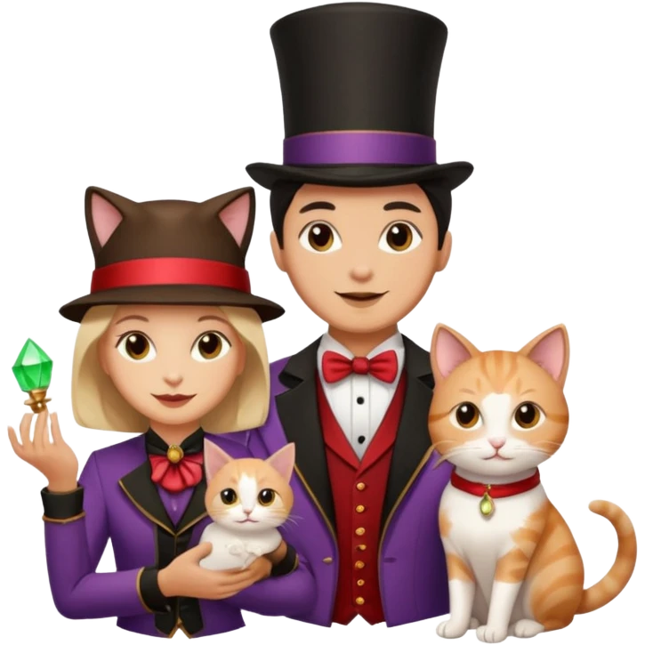 magician couple and their pet cat emoji