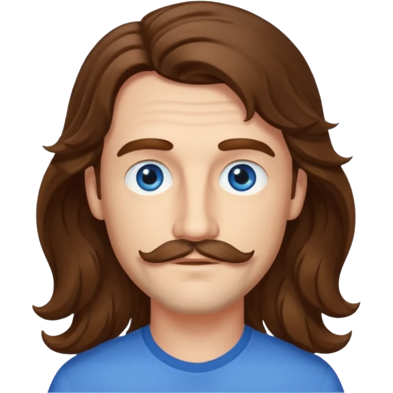 Benson Boone (b.2002) with blue eyes, brown long wavy hair and thin mustache emoji