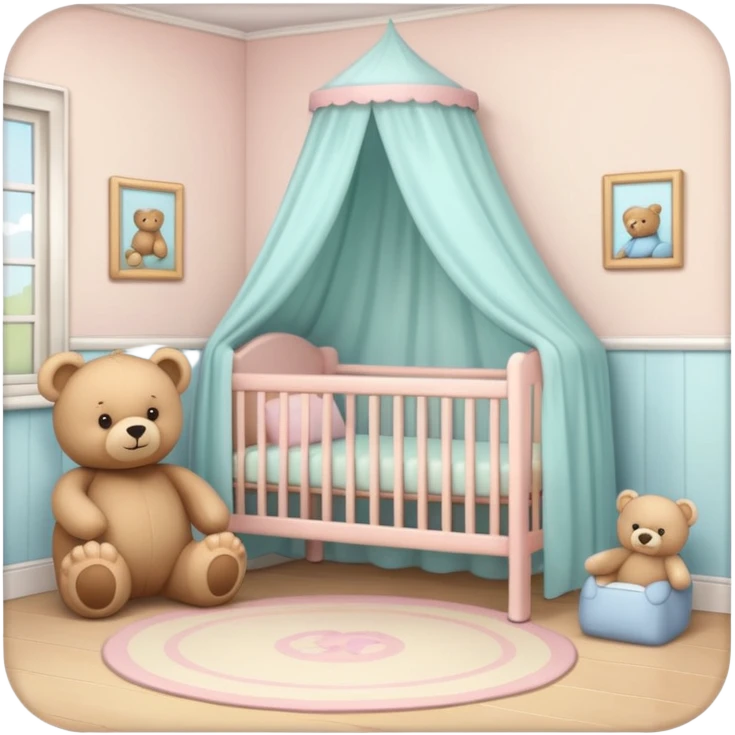 baby room, Cozy baby room with crib and teddy bear emoji