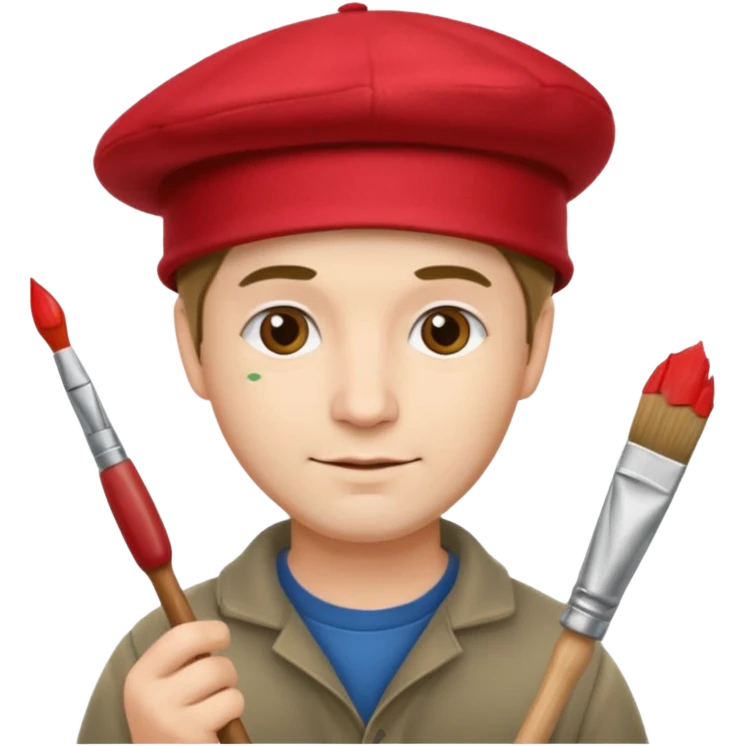 Thoughtful artist, adult man in a red hat with a paintbrush emoji