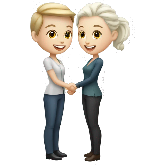 restaurant owner with white skin, and blogger with white skin, shaking hands in great detail emoji