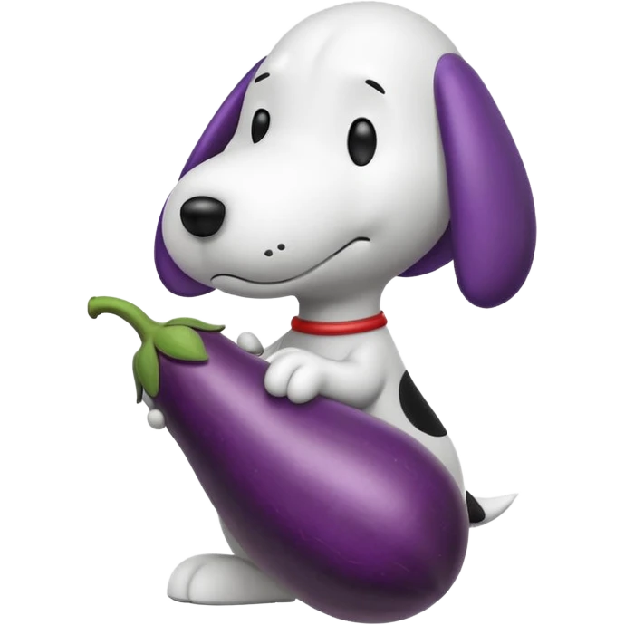Black and white Snoopy with an eggplant emoji
