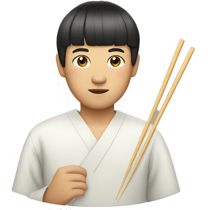 Asian man with a bowl cut and chopsticks  emoji