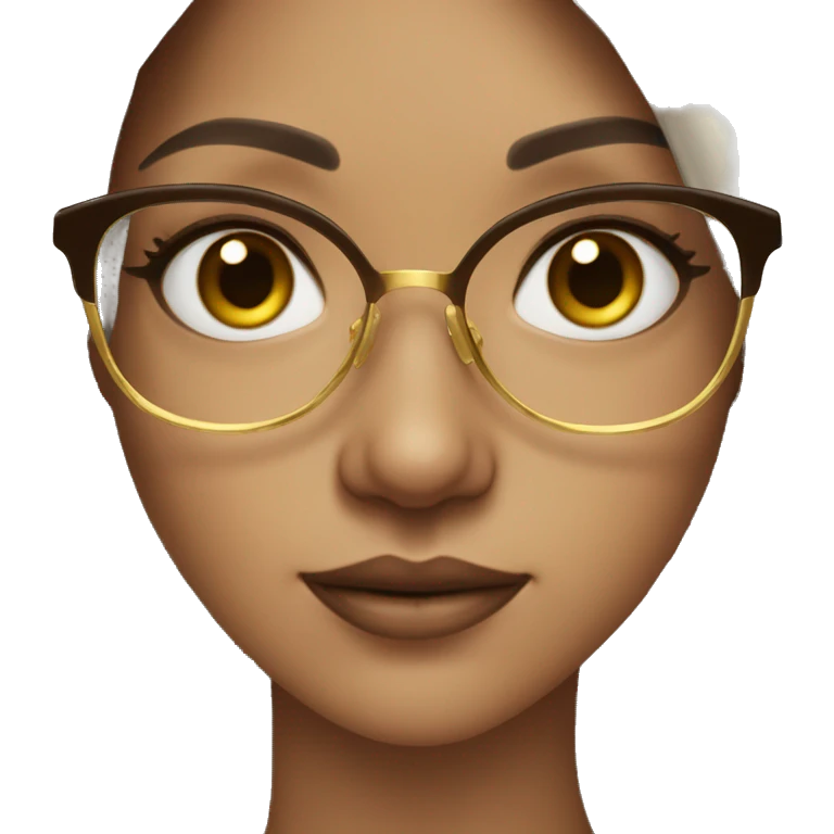 Fair-skin Brunette girl with brown eyes and gold large glasses emoji