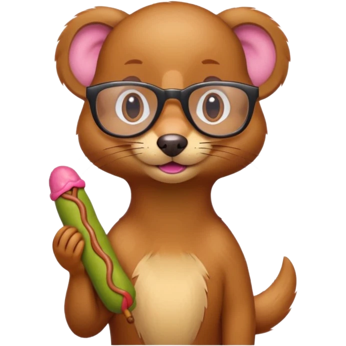 Weasel with glasses and wiener sausage in his hand emoji