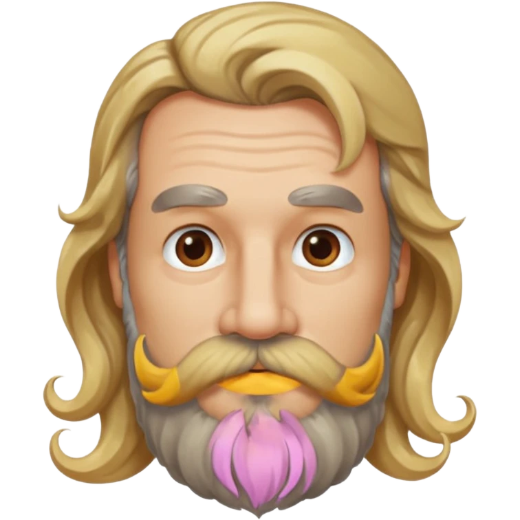 MID AGE MAN WITH LONG BLOND & bROWN WAVY HAIR; AND BROWN & GREY MOUSTACH AND BEARD emoji