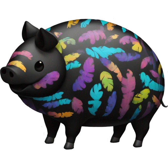 Multicolored Graffiti patterns on a black pig armadillo centipede emoji