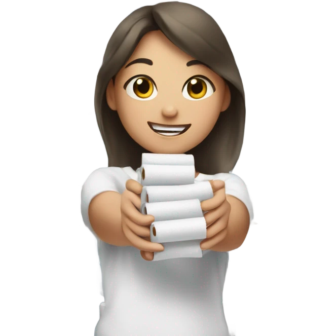Girl holding as many toilet rolls in hands as she possibly could  emoji
