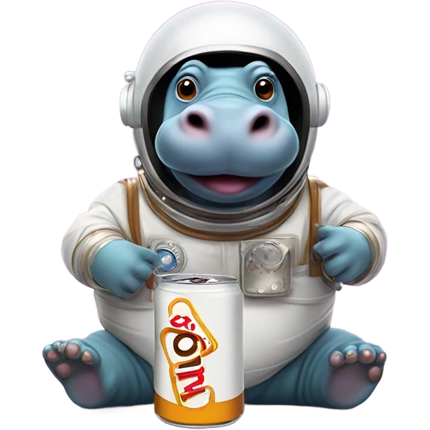 Hippo in space drinking root beer emoji