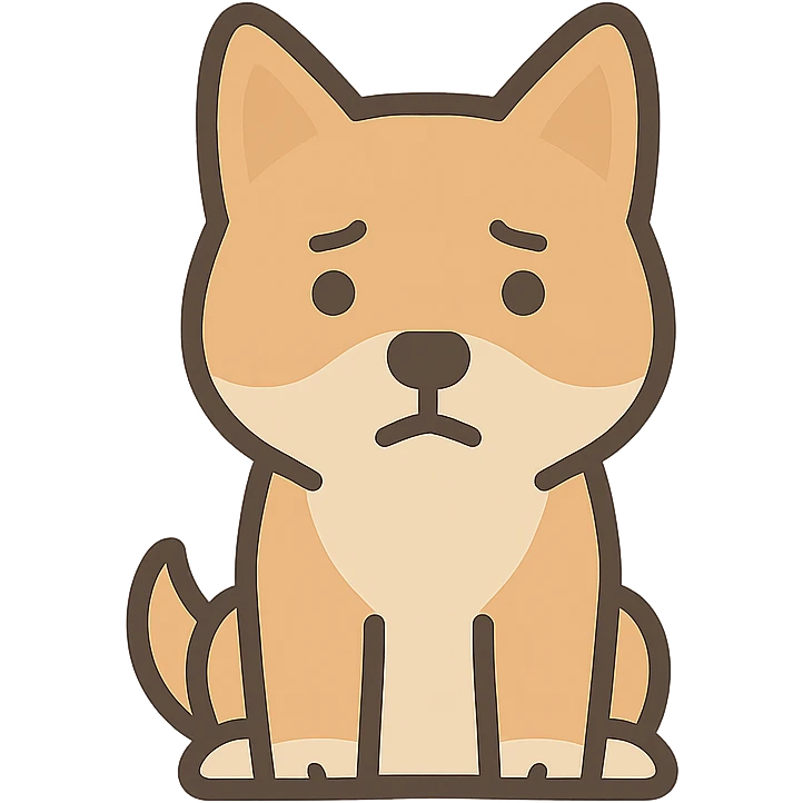 Create a clean, modern, vector-style logo of a Shiba Inu dog with a transparent background. The dog should appear neutral or slightly concerned, with no accessories like sunglasses or fans. Use a more muted color palette and a calm, reserved expression. Match the minimalist, tech-friendly style of the reference image. No text or background elements. Suitable for a vehicle UI. emoji