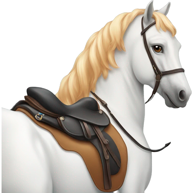 A white horse with ginger spots in the saddle emoji