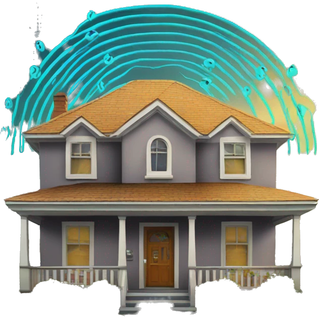 house with radio waves all around it radiation emf emoji
