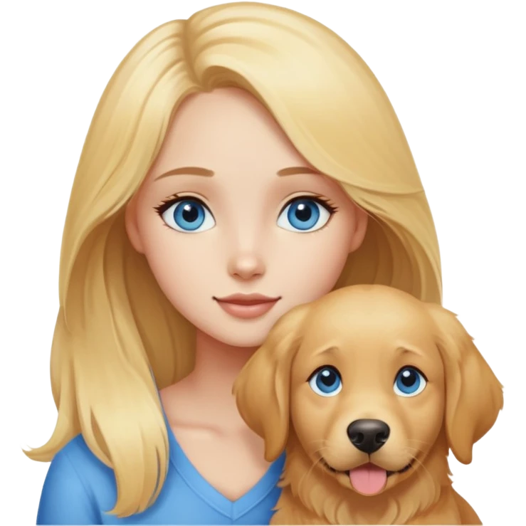 blue eyed blonde girl with golden retriever  emoji