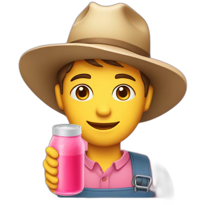 farmer with hat and pink juice bottle emoji
