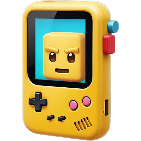 Clash of Clans aesthetic: Cinematic Playful Game Boy Portrait Emoji, rendered in a 3D vector-style similar to standard emojis with minimal shading and bold, simplified shapes. A compact, distinct form with signature details, softly glowing with a nostalgic gaming charm. Simplified yet unmistakably iconic, highly detailed and consistent, glowing with a soft radiance and high shine. Stylized with a touch of retro gaming magic and a soft glowing outline, capturing the essence of a beloved gaming relic with a friendly, playful manner! emoji