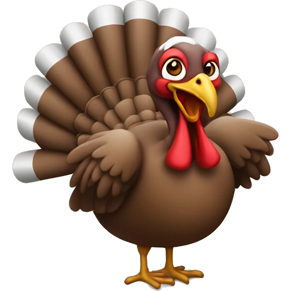 Turkey holding sign that says “thanks u”  emoji