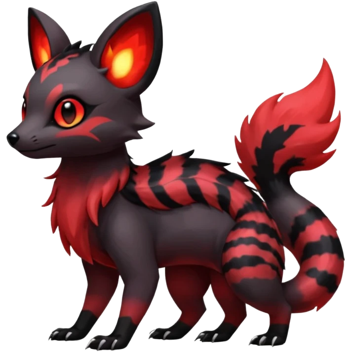Rare exotic realistic cute epic aesthetic gothic colorful Salandit-Eevee-Civet-species-Fakemon-hybrid-creature, with markings, full body emoji