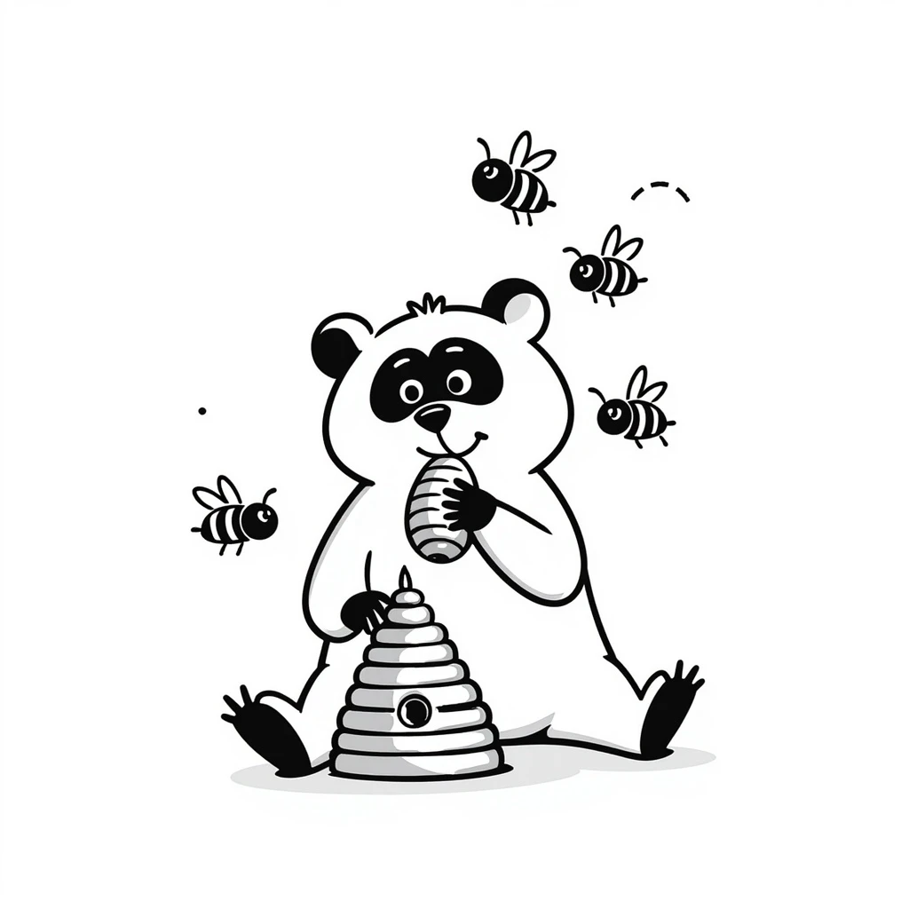 bear eating honeycomb with bees flying around emoji
