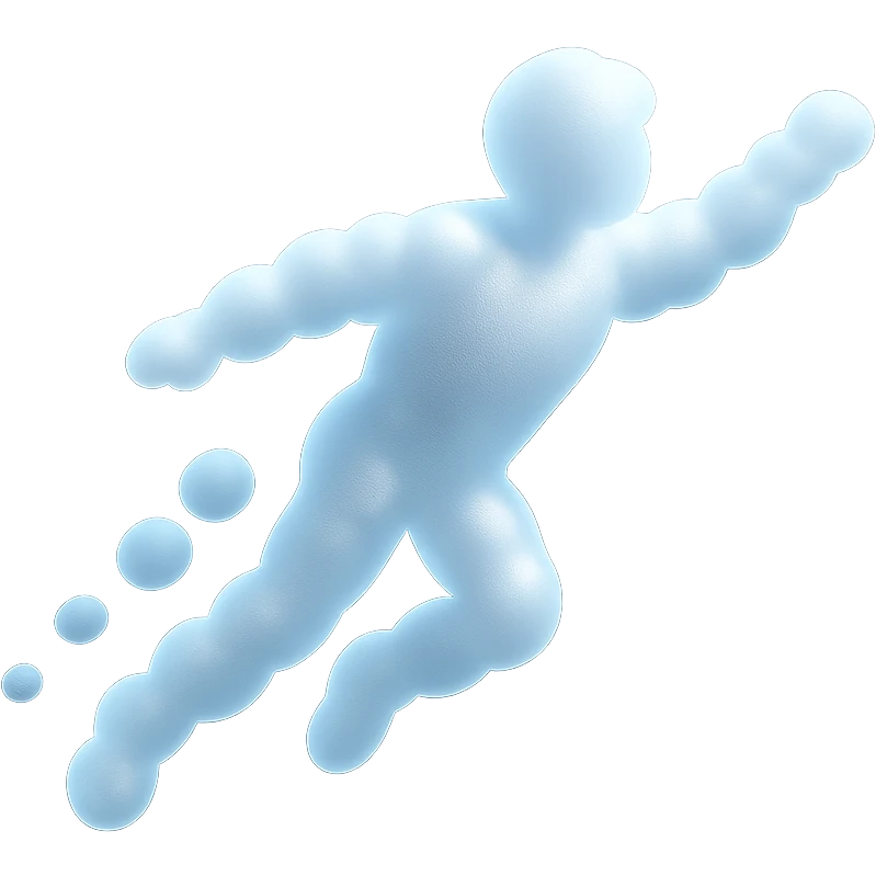 a person flying, fully composed of small very bright white fluffy convex clouds, very brightened, matte glass style emoji