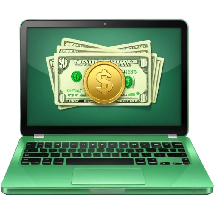 green laptop with black friday deals with coins and money tab open on it emoji