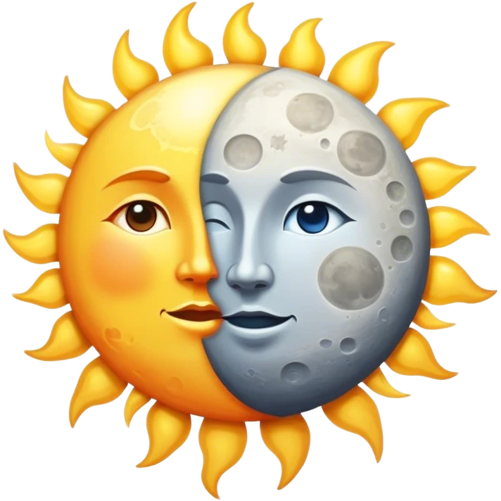 Un sol brillante y una luna reflejando su luz. La luna no compite con el sol, sino que lo engrandece con su reflejo. Si intentara brillar por sí misma, desaparecería. emoji