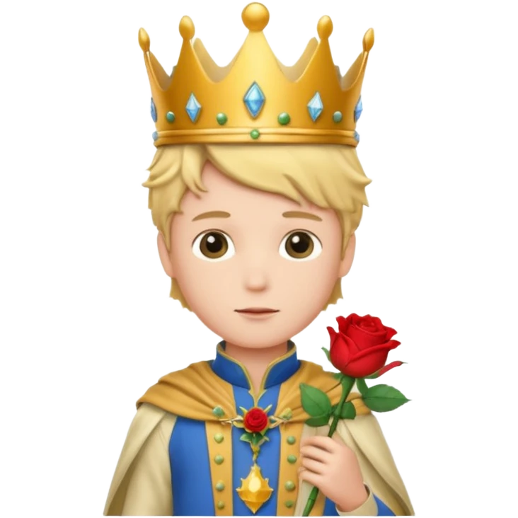 The Little Prince with a crown and a rose in his hand emoji