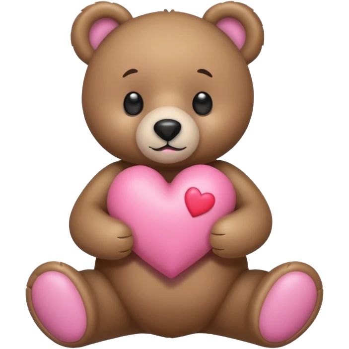 A stuffed Bear holding a pink heart emoji