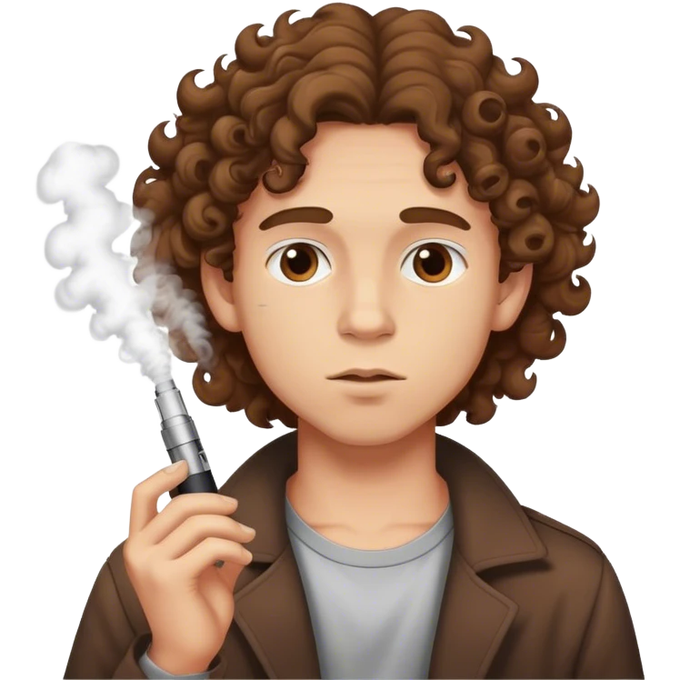 boy vaping with brown curly long hair emoji