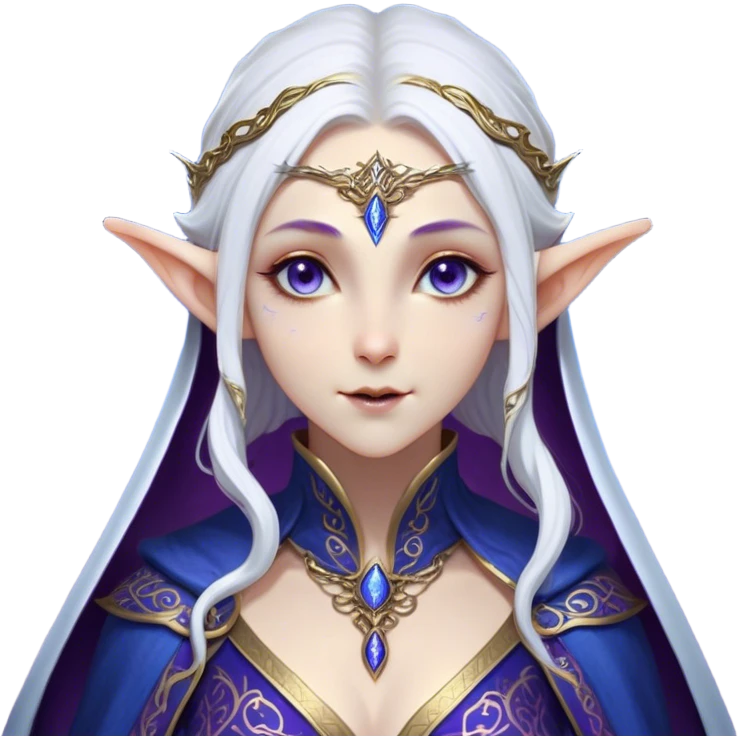Cinematic Realistic WoW Elf Mage Portrait, head tilted dramatically with an exaggeratedly amused expression, blending timeless arcane wisdom with a touch of unexpected playfulness. Her luminous, porcelain-like skin and delicate features, complemented by an intricately detailed robe in deep blues and purples with golden filigree, are rendered with lifelike texture and dynamic magical lighting, high shine, dramatic yet whimsical, capturing the essence of an elven mage whose epic mastery is tinged with charming irreverence. emoji