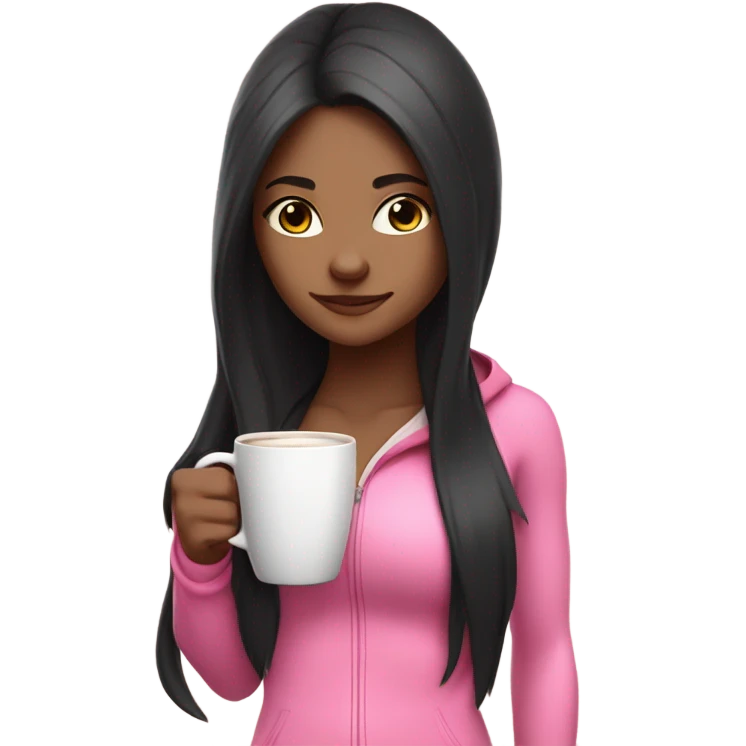 Yoga catgirl with coffee black long hair and white gothic skin full body pink sport  emoji