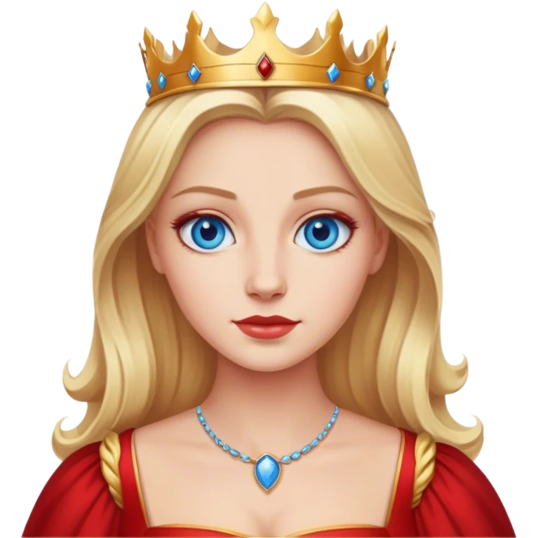 blonde queen blue eyes, red dress emoji