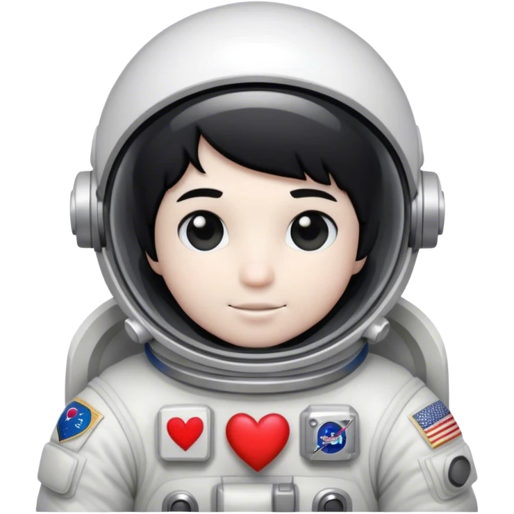 Astronaut man in white skin, black hair with heart  emoji