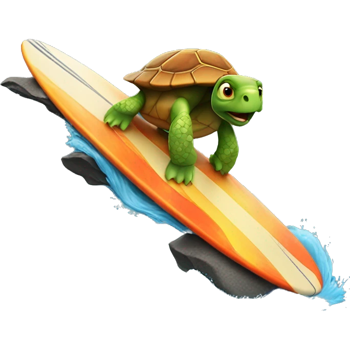 Turtle riding a surfboard on lava emoji
