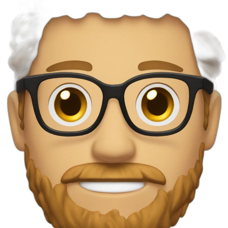 White Man with clear glasses with brown hair and a black tshirt and a man bun and beard emoji